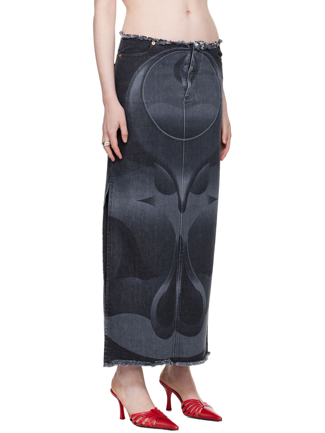 Black Ghulam Denim Midi Skirt - 2