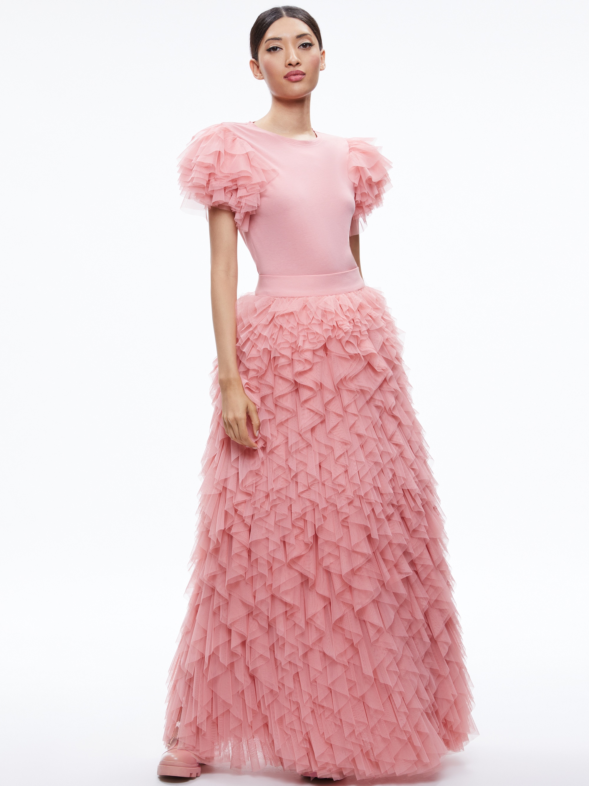 Alice + Olivia RYLYN TULLE SLEEVE T-SHIRT | REVERSIBLE