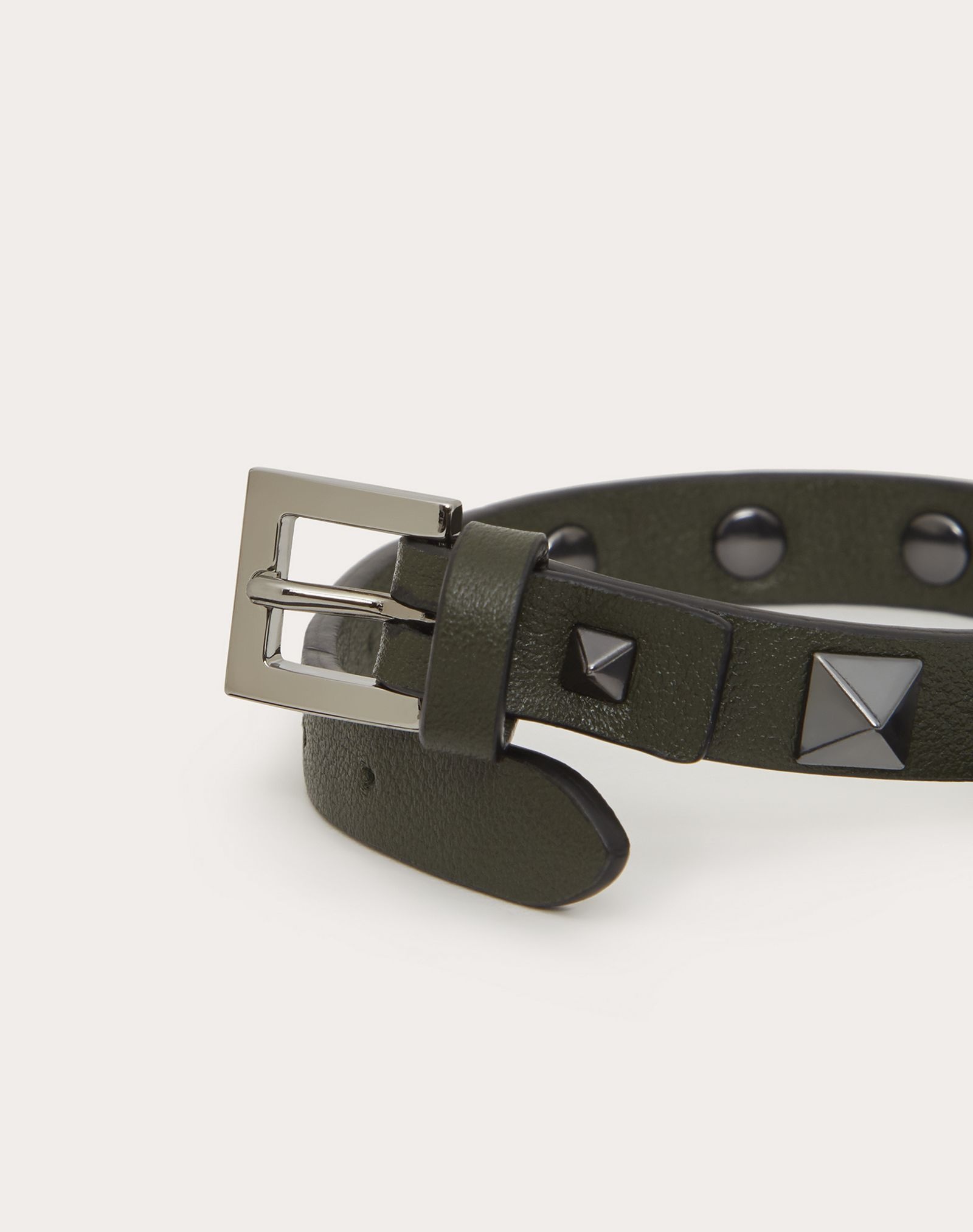 Rockstud leather bracelet with ruthenium studs - 4