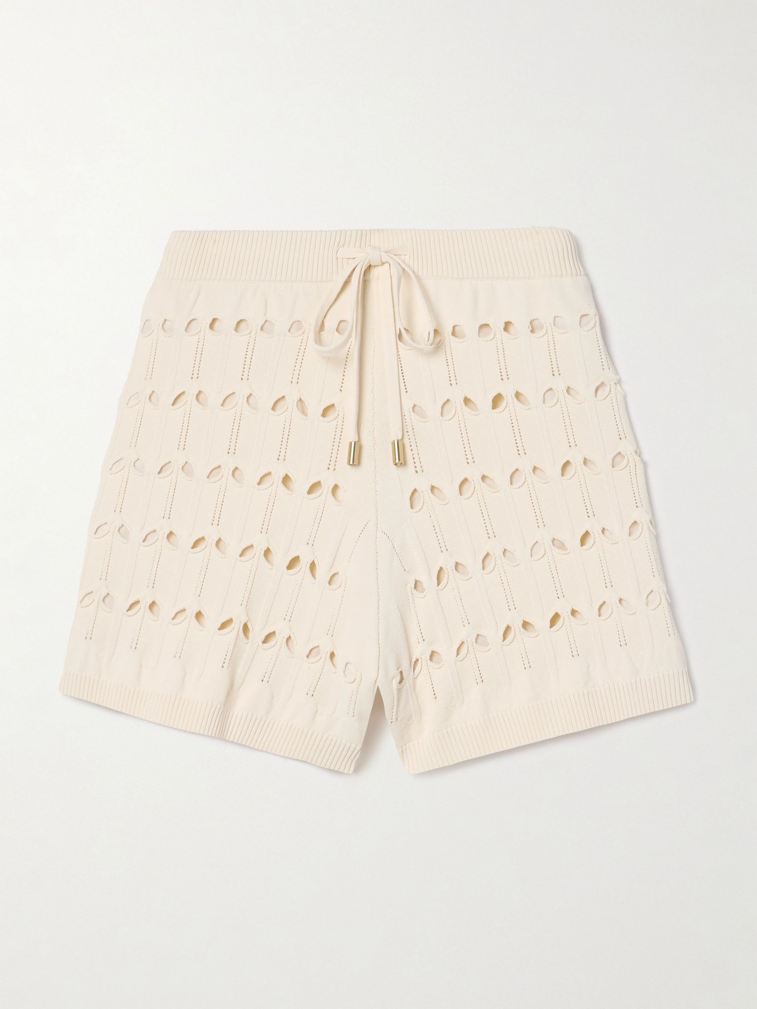 Rhiannon cutout pointelle-knit shorts Cream - 1