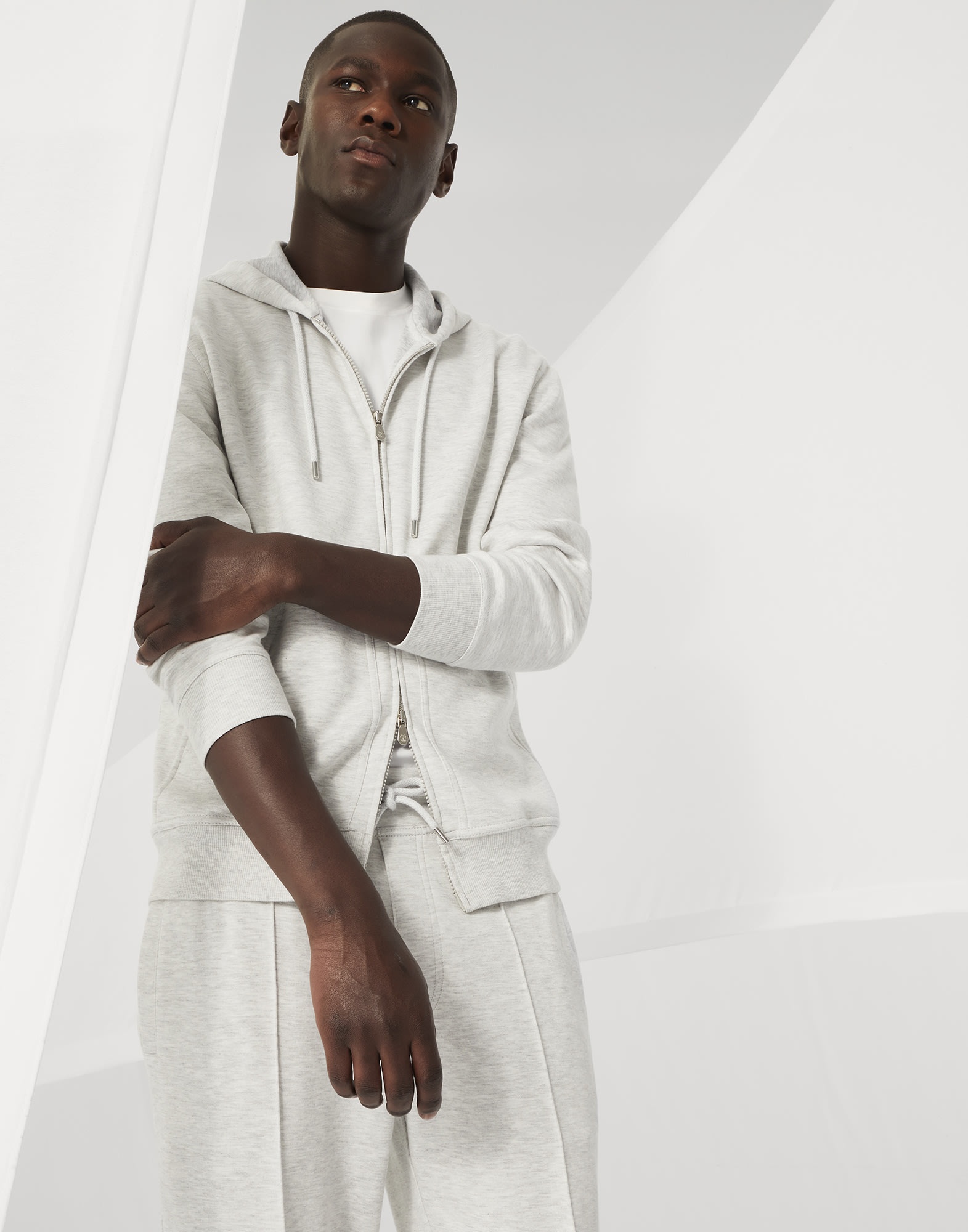 Cotton, cashmere and silk French terry double cloth hooded sweatshirt with zipper - 4