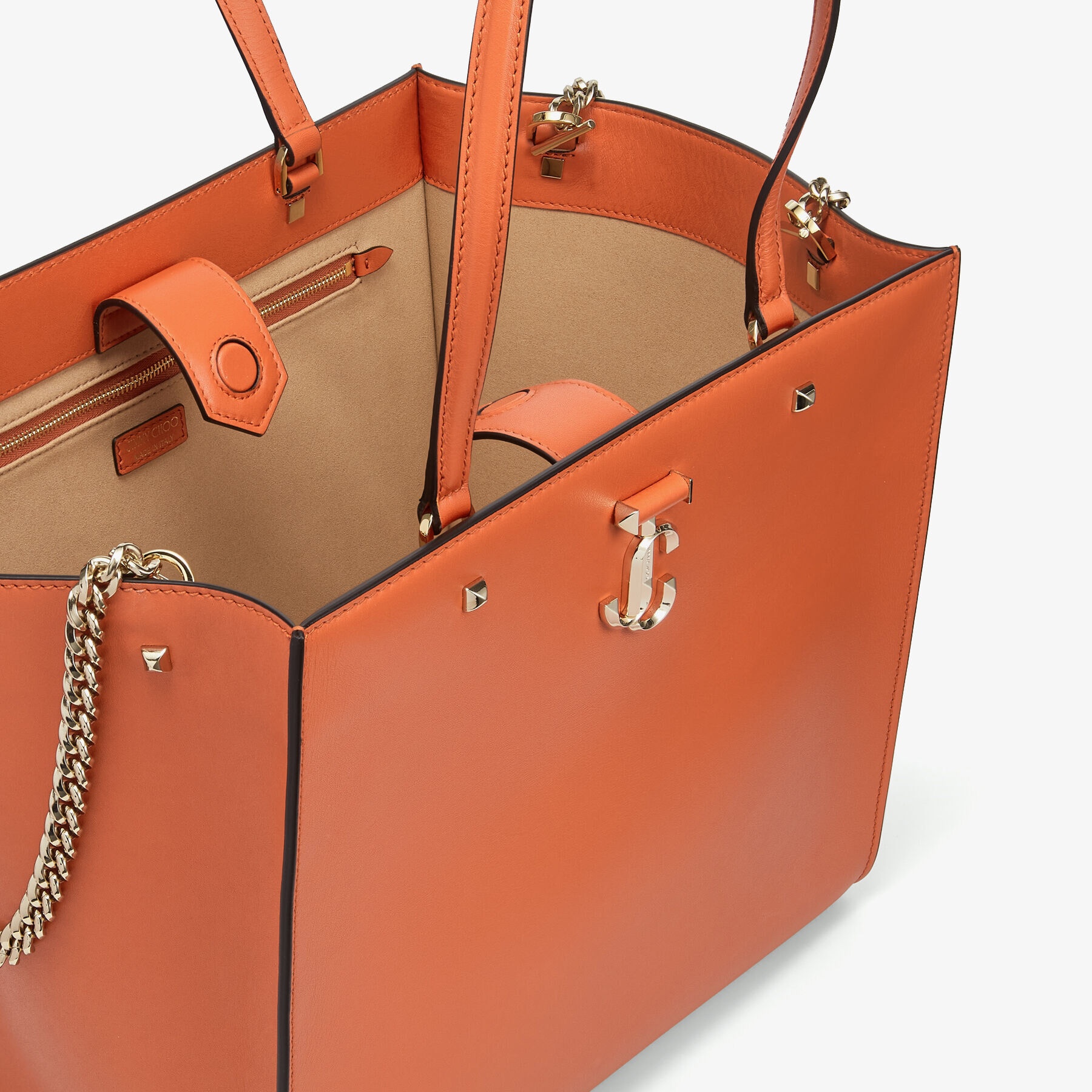 Varenne Tote Bag
Dark Amber Orange Fine Shiny Calf Leather Tote Bag with Light Gold JC Emblem - 3