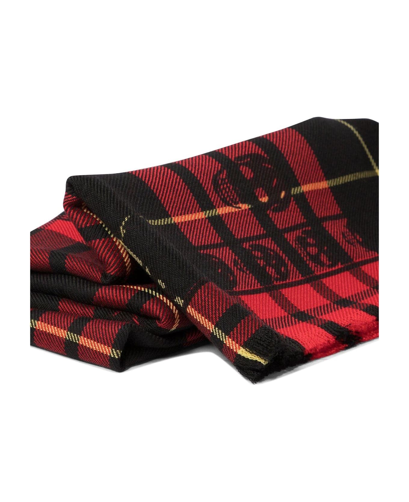 Tartan Skull Frayed-edge Scarf - 2