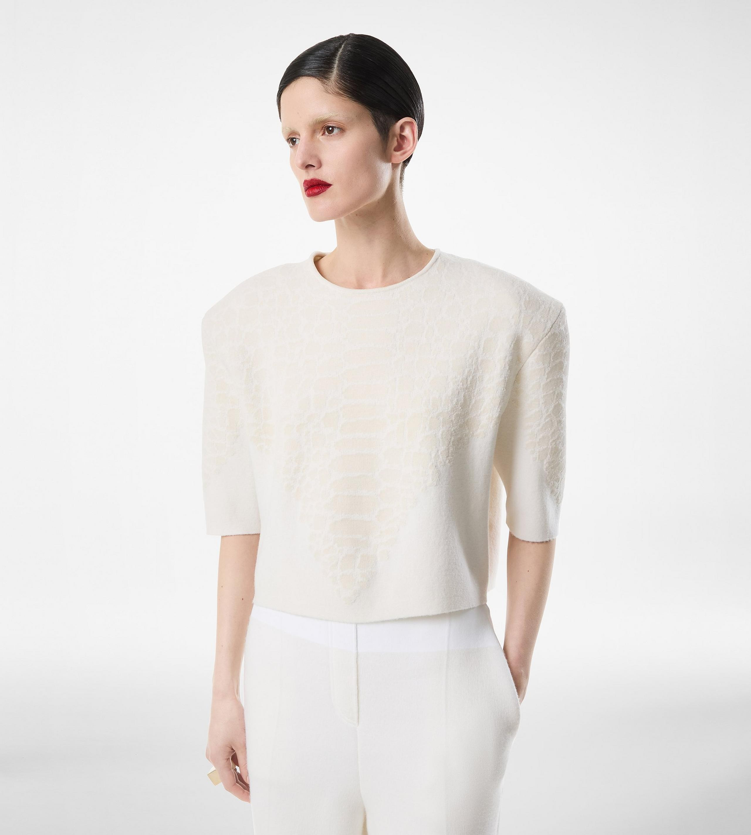 MERINO CASHMERE CREWNECK T-SHIRT WITH SILK CHENILLE EMBOSSED PYTHON DETAIL - 2