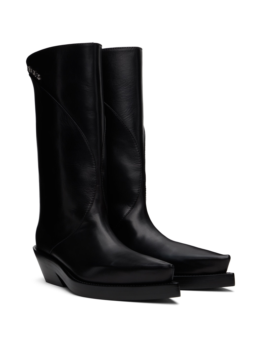 Black Leather Santiag Boots - 4