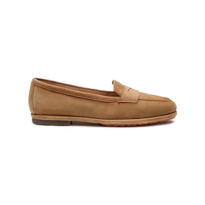 Women's beige suede Carla Driver penny loafer 1