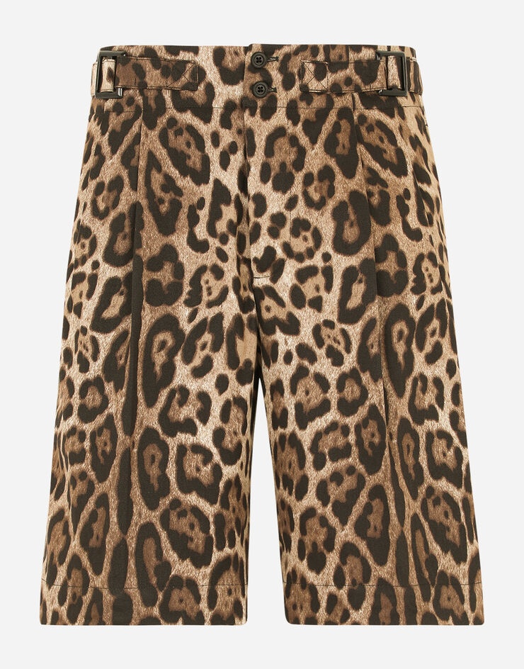 Stretch cotton bermuda shorts with leopard print - 1
