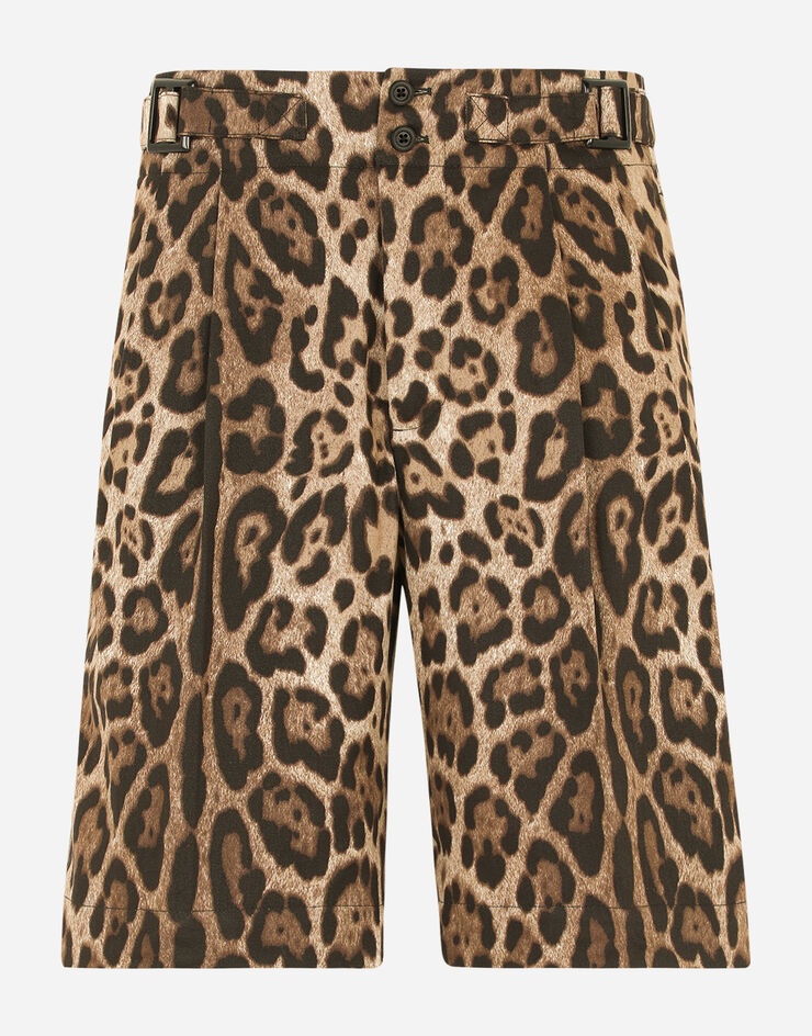 Stretch cotton bermuda shorts with leopard print - 3