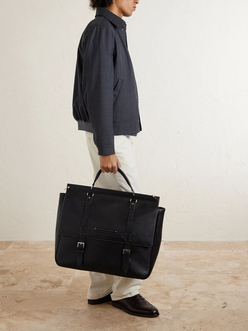Brunello Cucinelli Full-Grain Leather Weekend Bag Black outlook