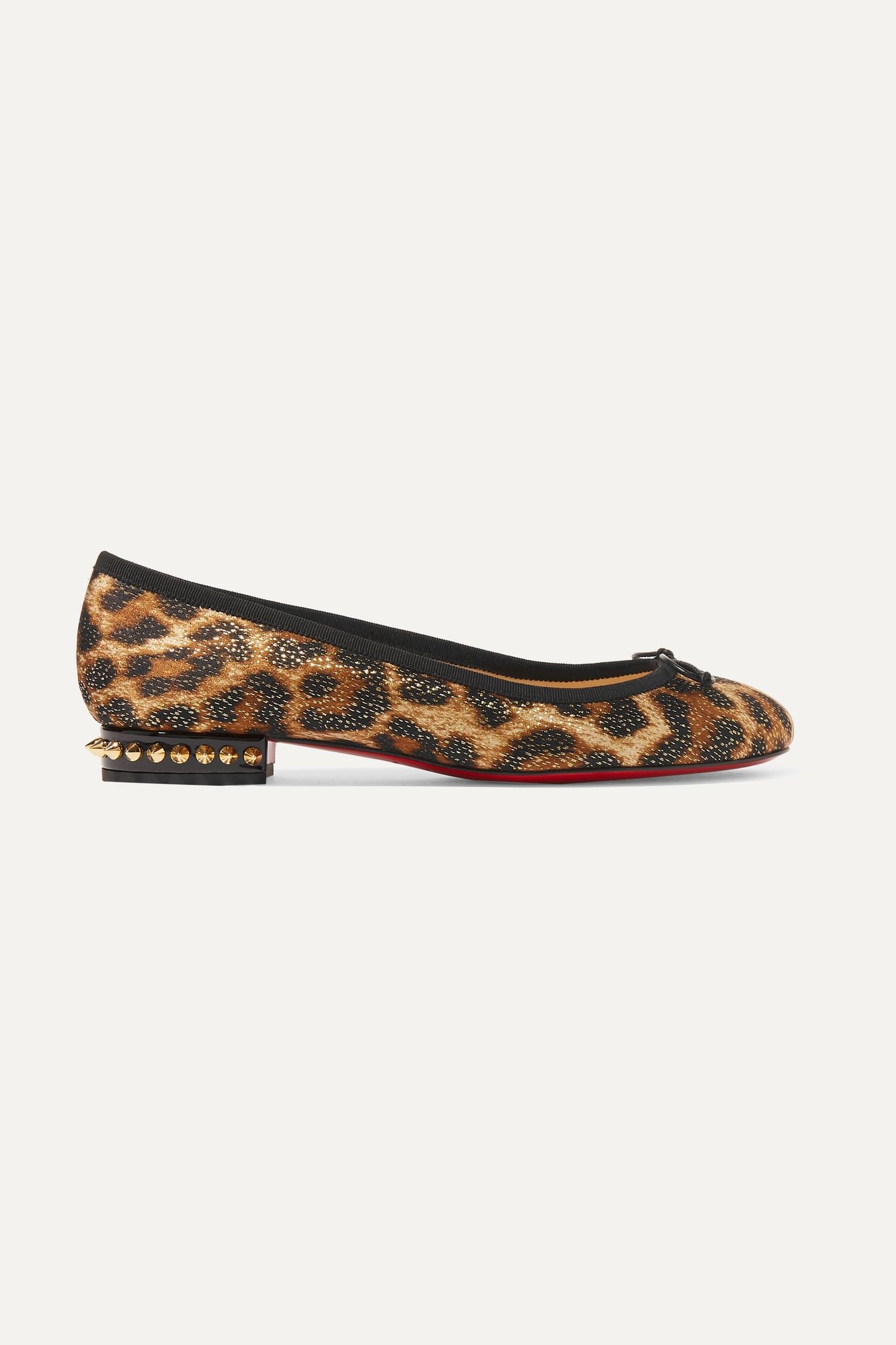 La Massine spiked leopard-print satin and leather ballet flats - 1