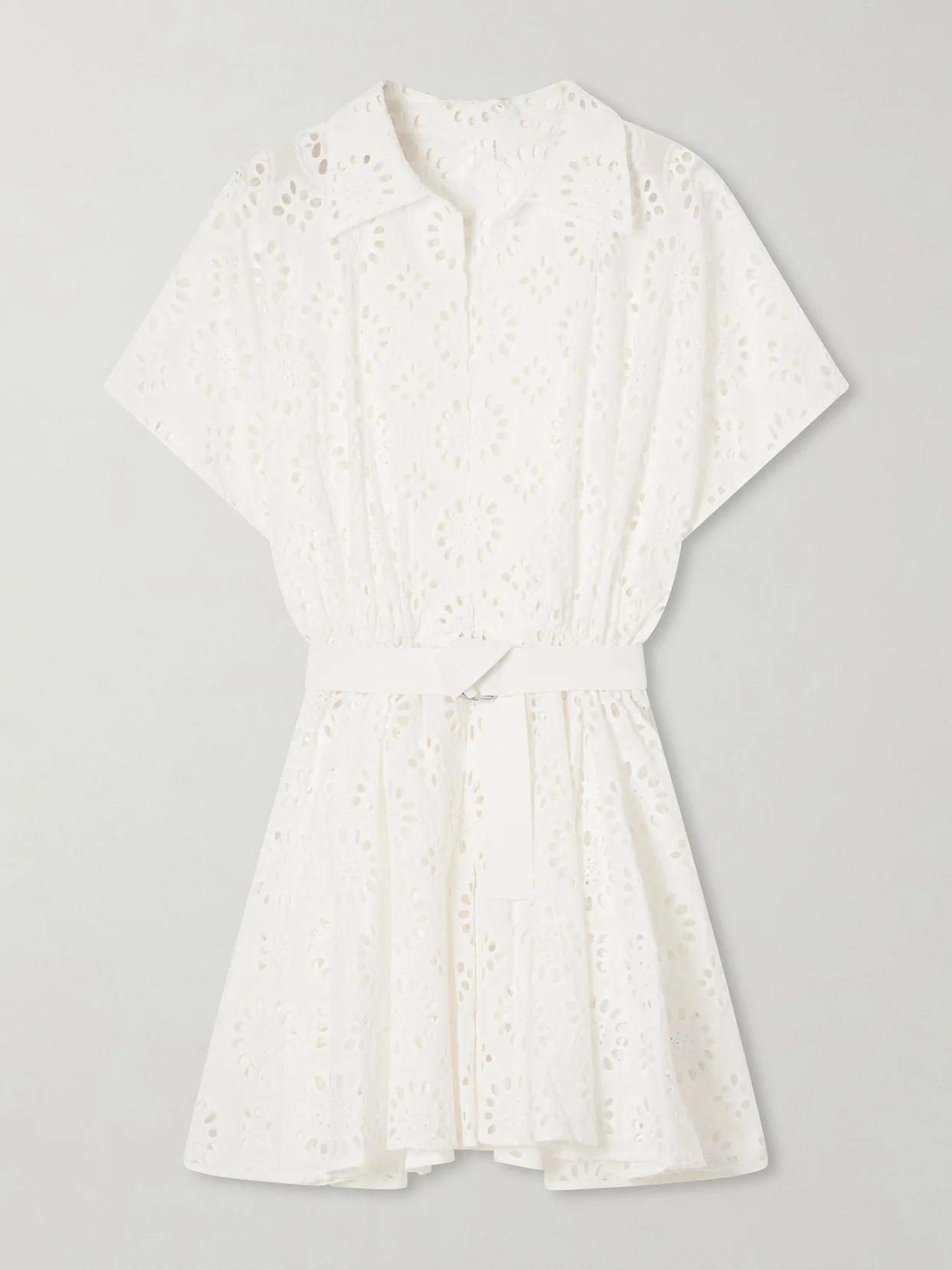 Belted Broderie Anglaise Cotton Mini Dress - 1