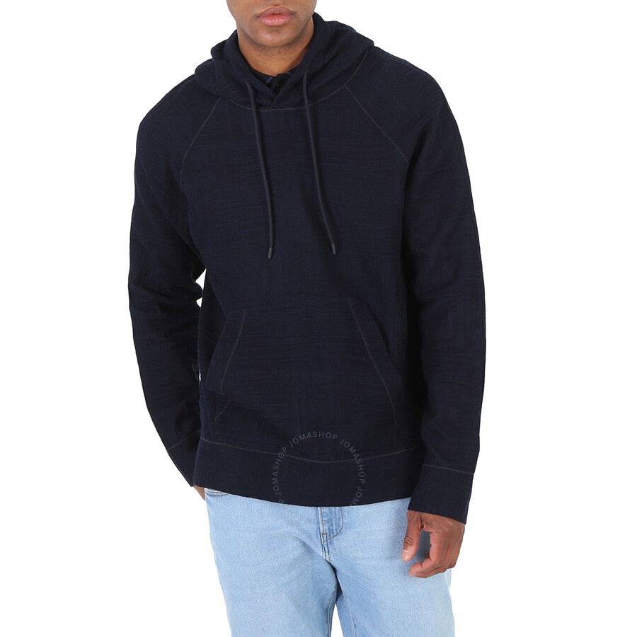 Emporio Armani Men's Blu Navy Linen-blend Hoodie - 3