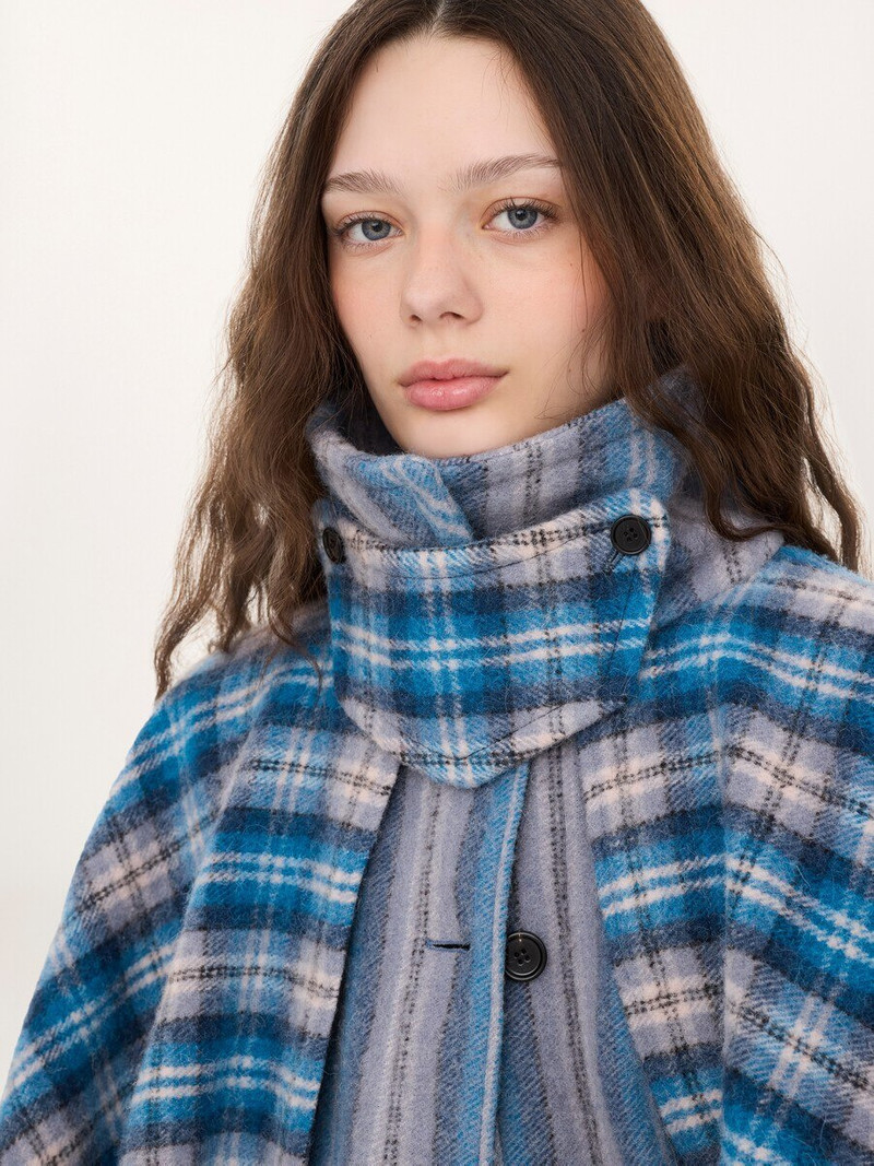 HIGH-NECK SHORT CAPE COAT IN CHECK WOOL & ALPACA 6