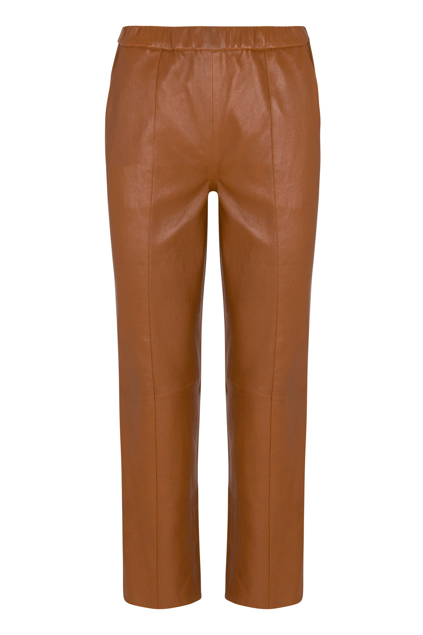 CHESTNUT LEATHER SOPHIA PINTUCK JOGGERS - 2
