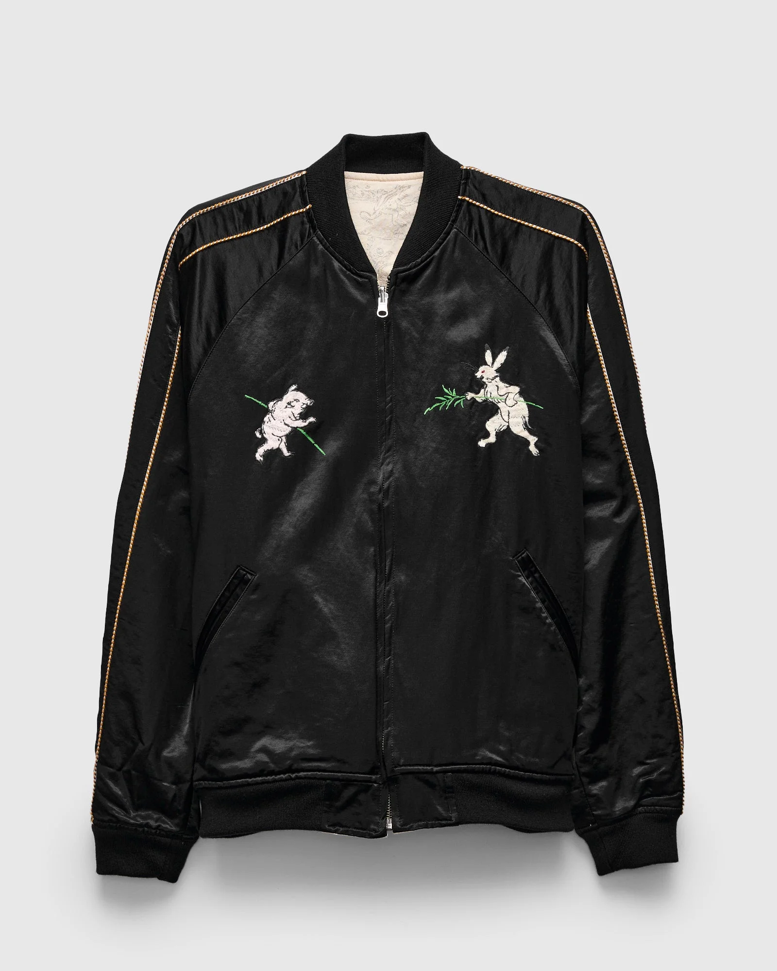 "Bird and Beast" Reversible Sukajan Souvenir Jacket in Black/Ecru - 1