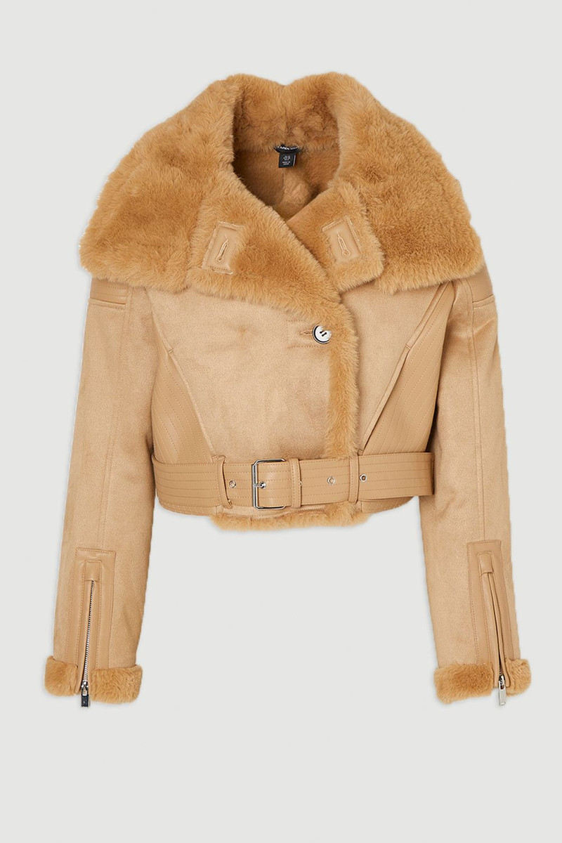 Faux Shearling Crop Biker Coat 4
