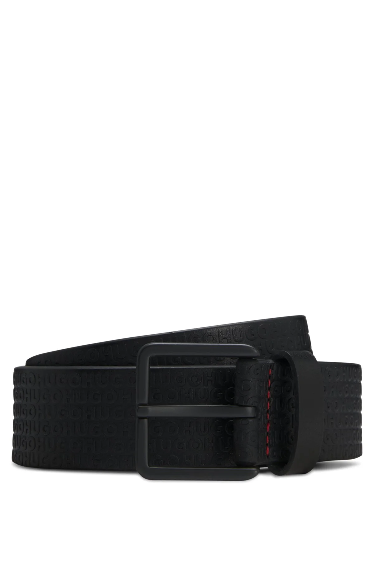 LEATHER BELT WITH EMBOSSED LOGOS - 1