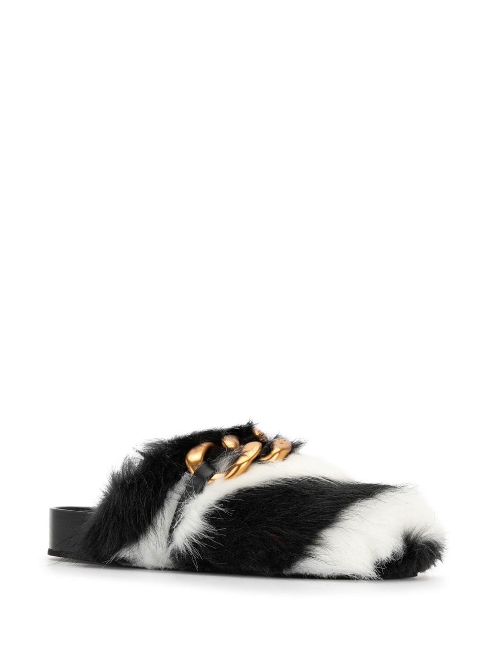 Chunky Chain-Embellished Eco Zebra-Stripe Fur Slides - 2