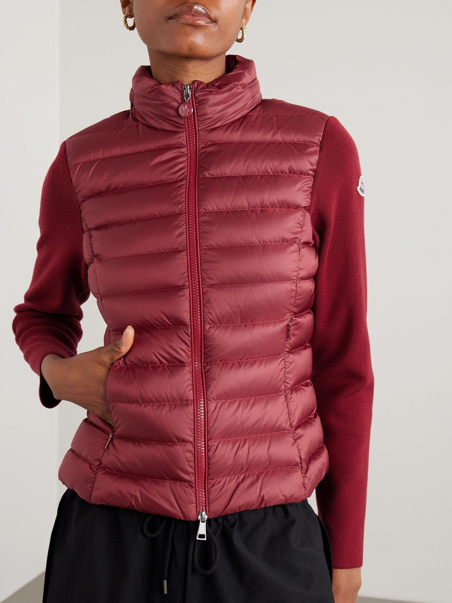 Appliquéd wool-blend and quilted shell down cardigan Red - 3