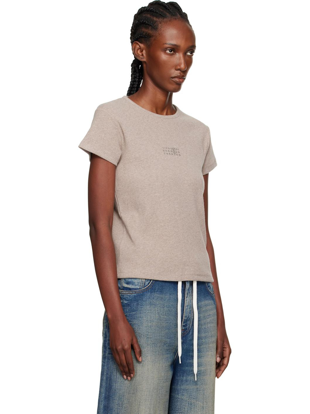 Taupe Wool Blend Rib Jersey T-shirt - 2