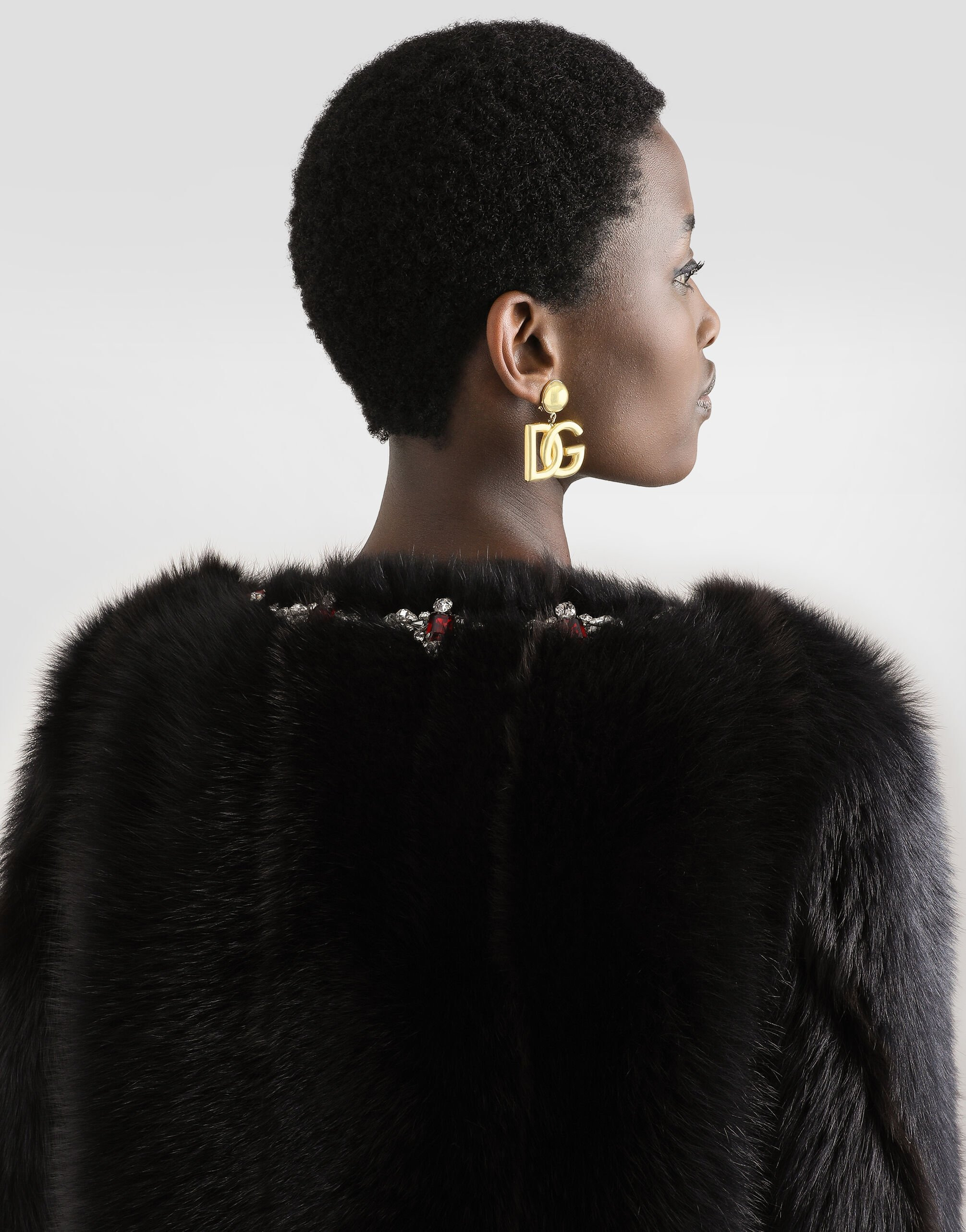 Fluffy sheepskin jacket with inlay - 5