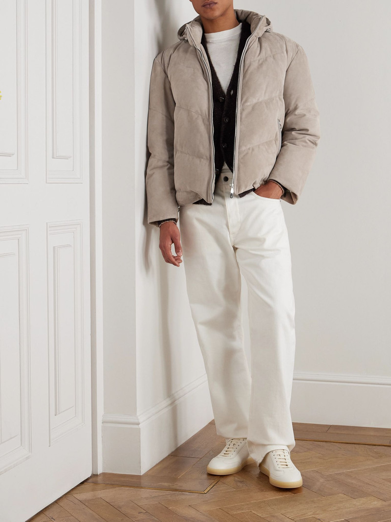 Brunello Cucinelli Quilted Suede Hooded Down Jacket Sand outlook