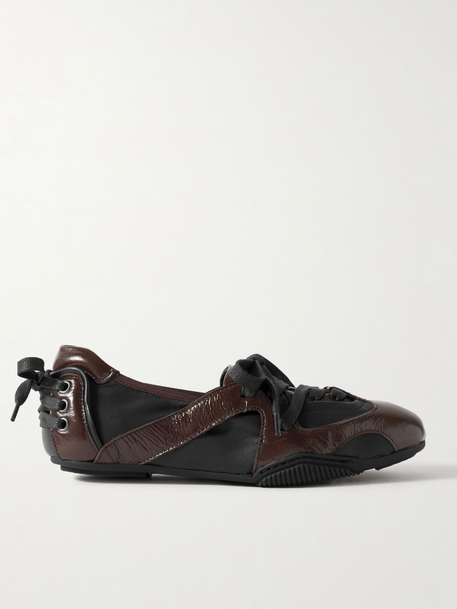Paneled smooth and patent-leather sneakers Brown - 1