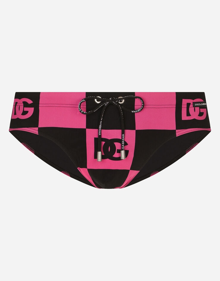 Damier-print swim briefs with DG logo - 1