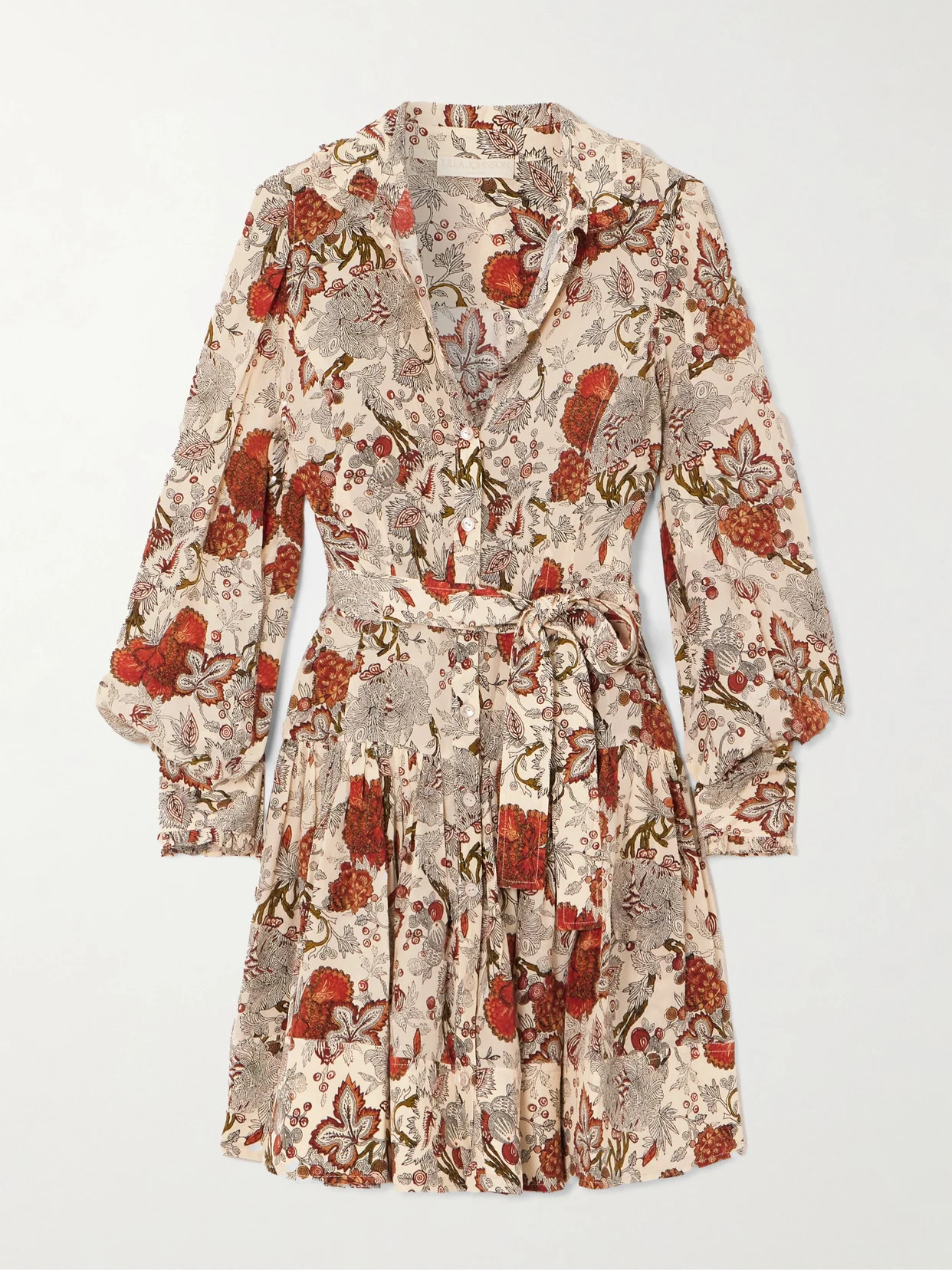 Simona Belted Ruffled Floral-print Silk Crepe De Chine Mini Dress - 1