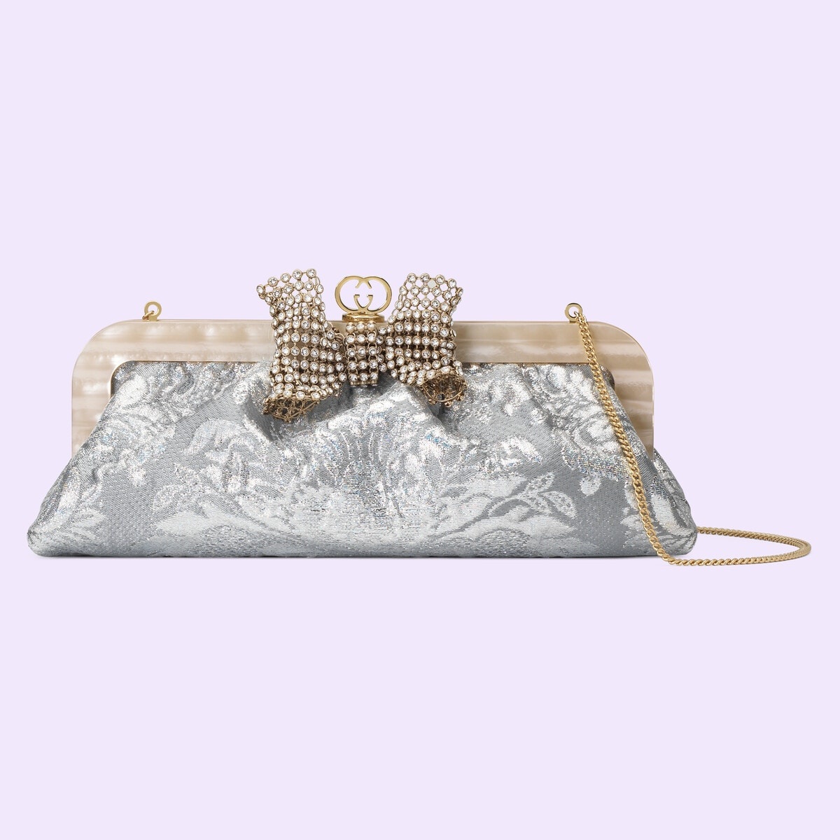 Floral brocade handbag with bow - 1