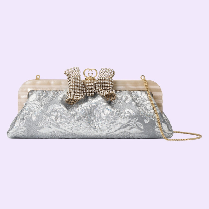 Floral brocade handbag with bow 1