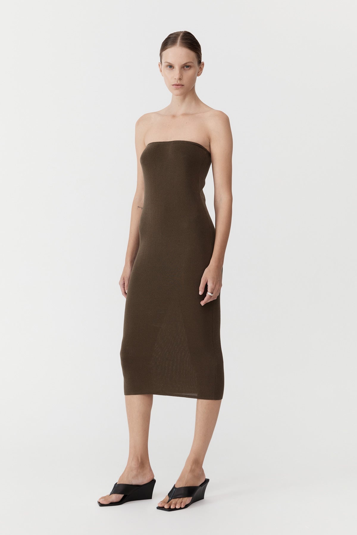 90s Strapless Knit Midi Dress - Kelp - 4