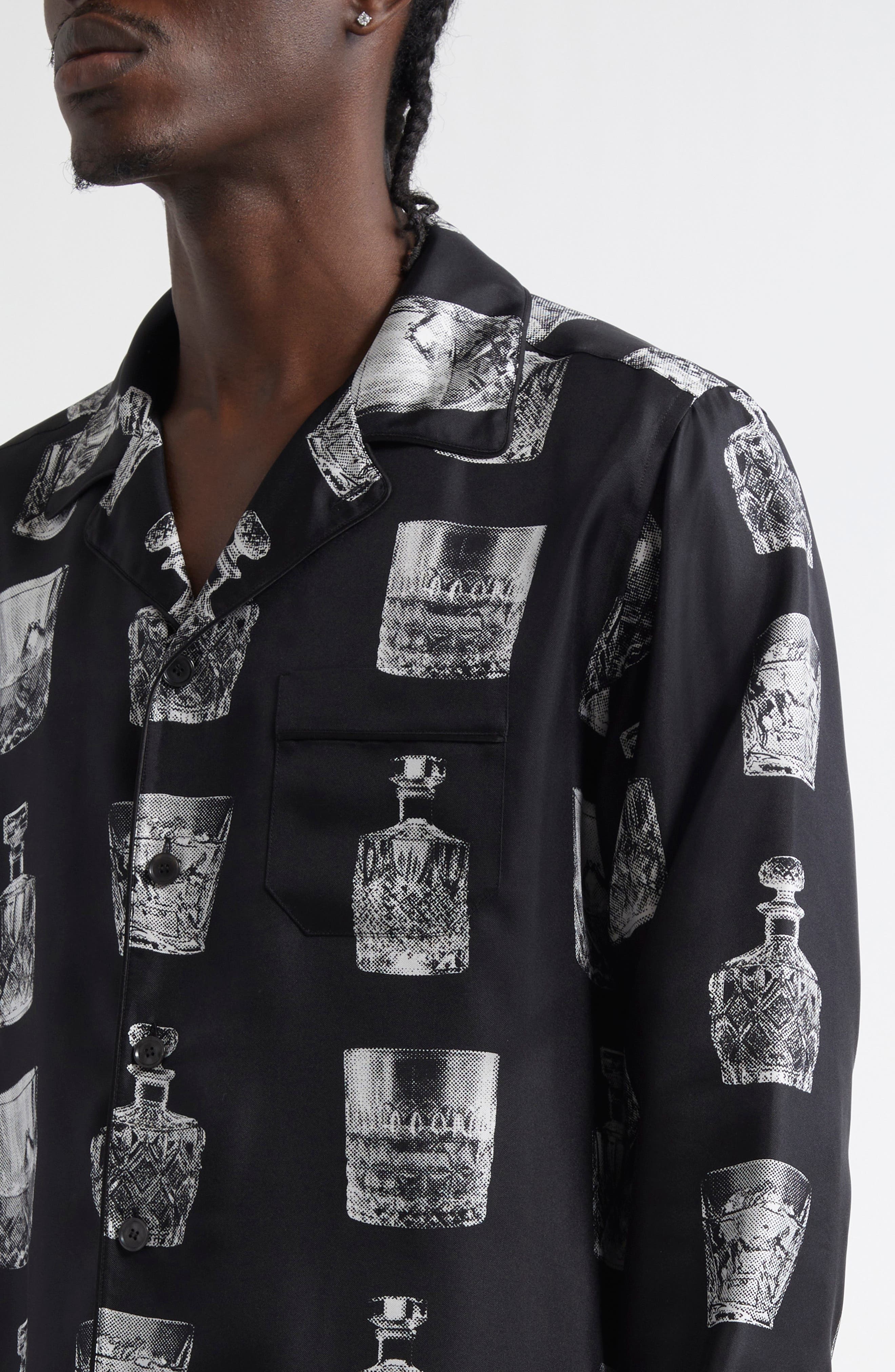 Dolce&Gabbana Liquor Print Silk Twill Camp Shirt in Hn5Ia Liquori Fdo Nero at Nordstrom - 5
