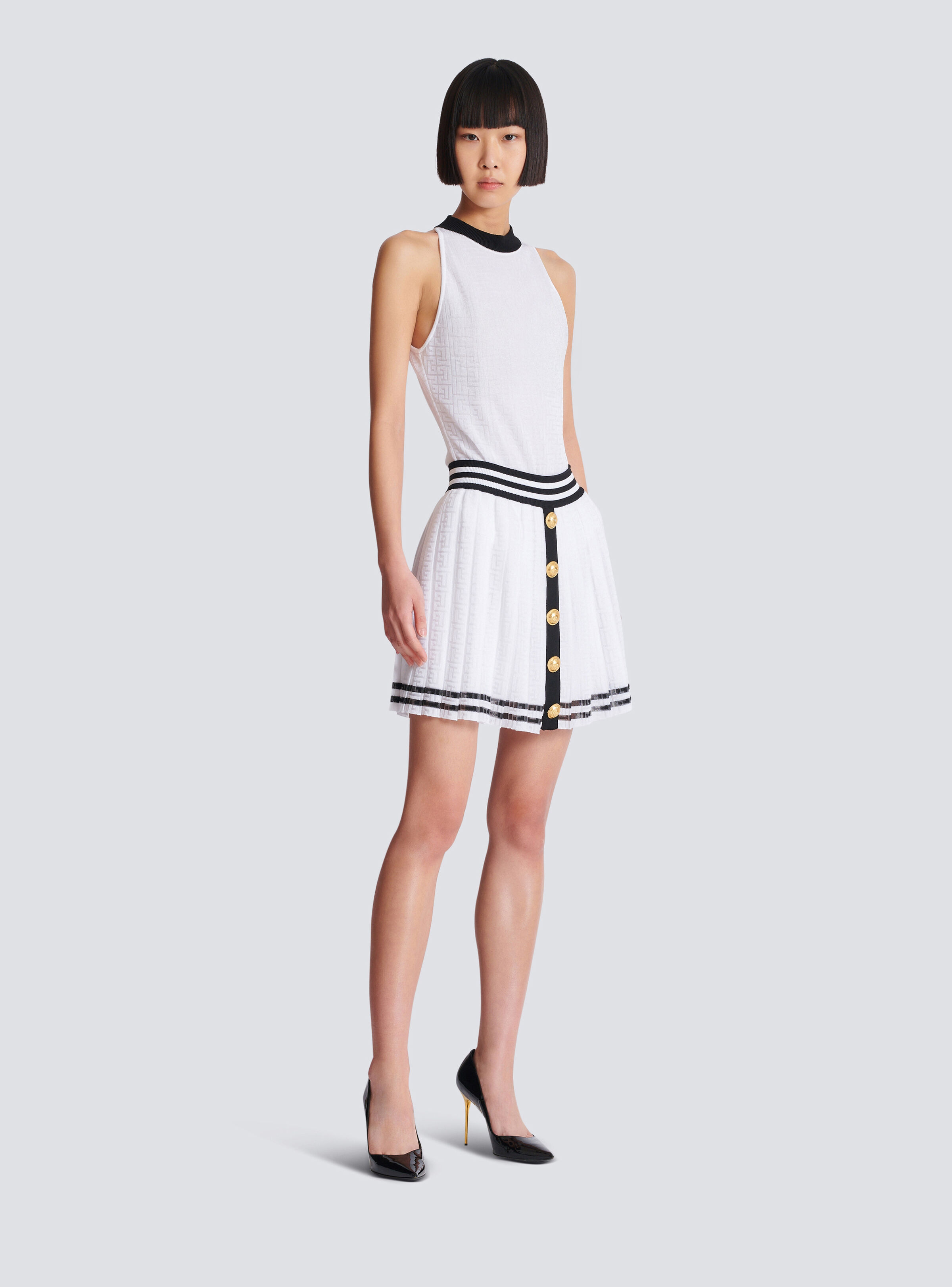 Pleated monogrammed knit skirt - 3