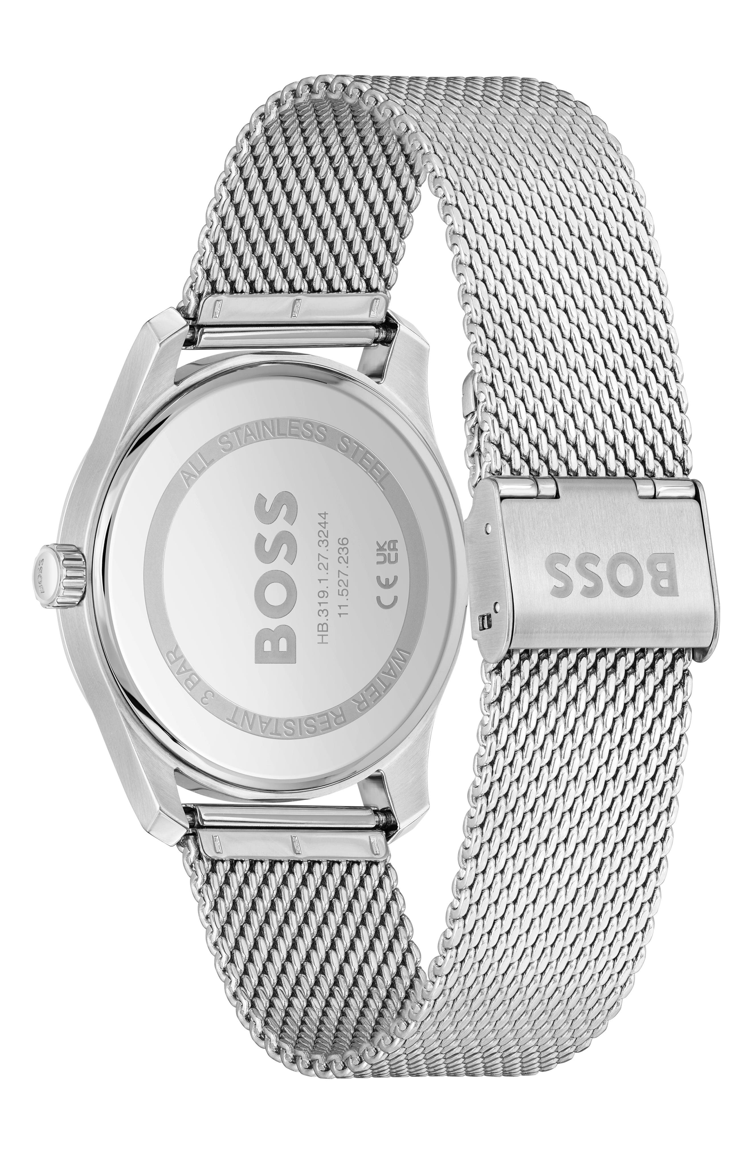 BOSS Principle Mesh Strap Watch, 41mm in Silver/Galvanic Blue at Nordstrom - 3