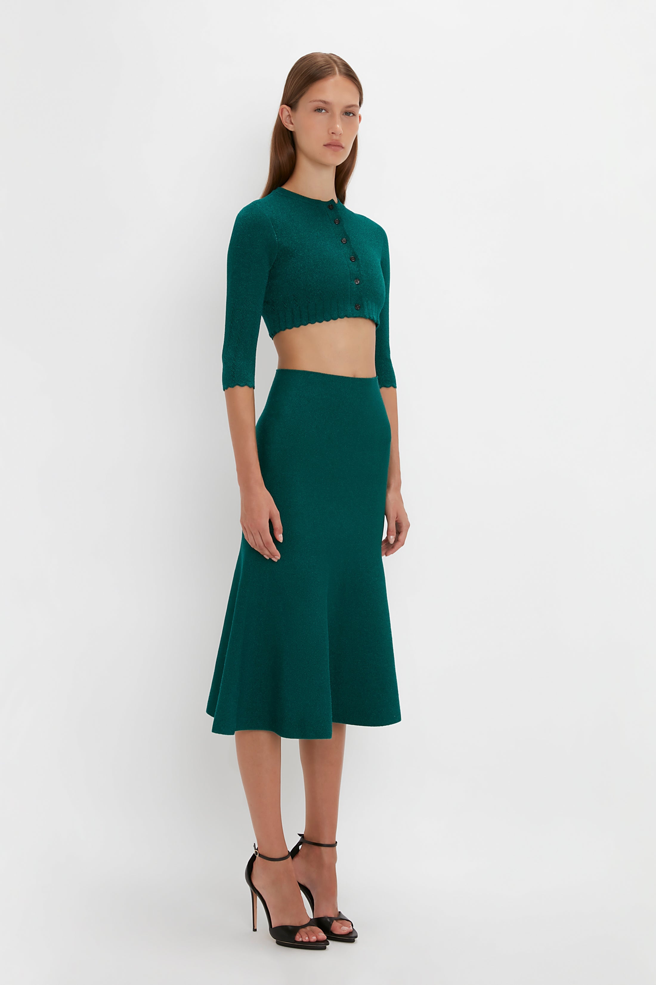 VB Body Cropped Cardi In Lurex Green - 4