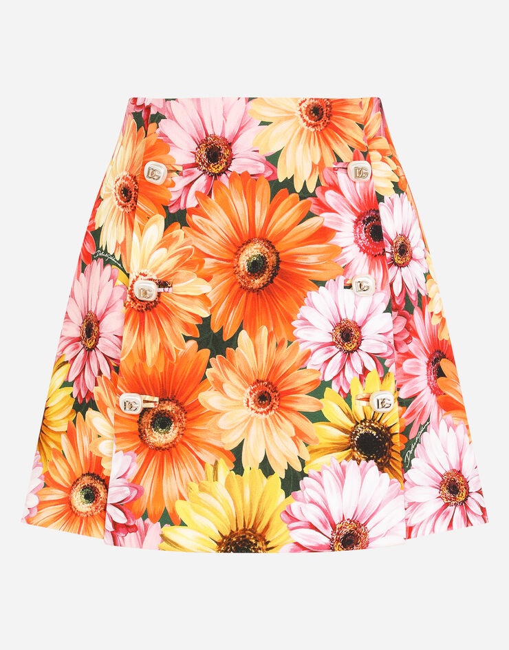 Cady miniskirt with gerbera-daisy print and decorative pearl DG buttons - 3