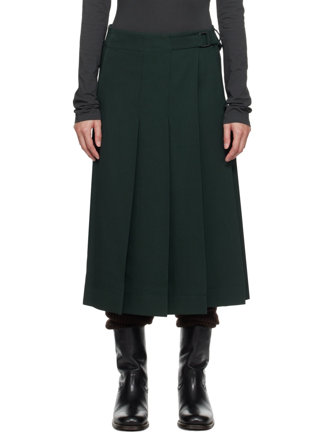 Black Pleated Wrap Midi Skirt - 1