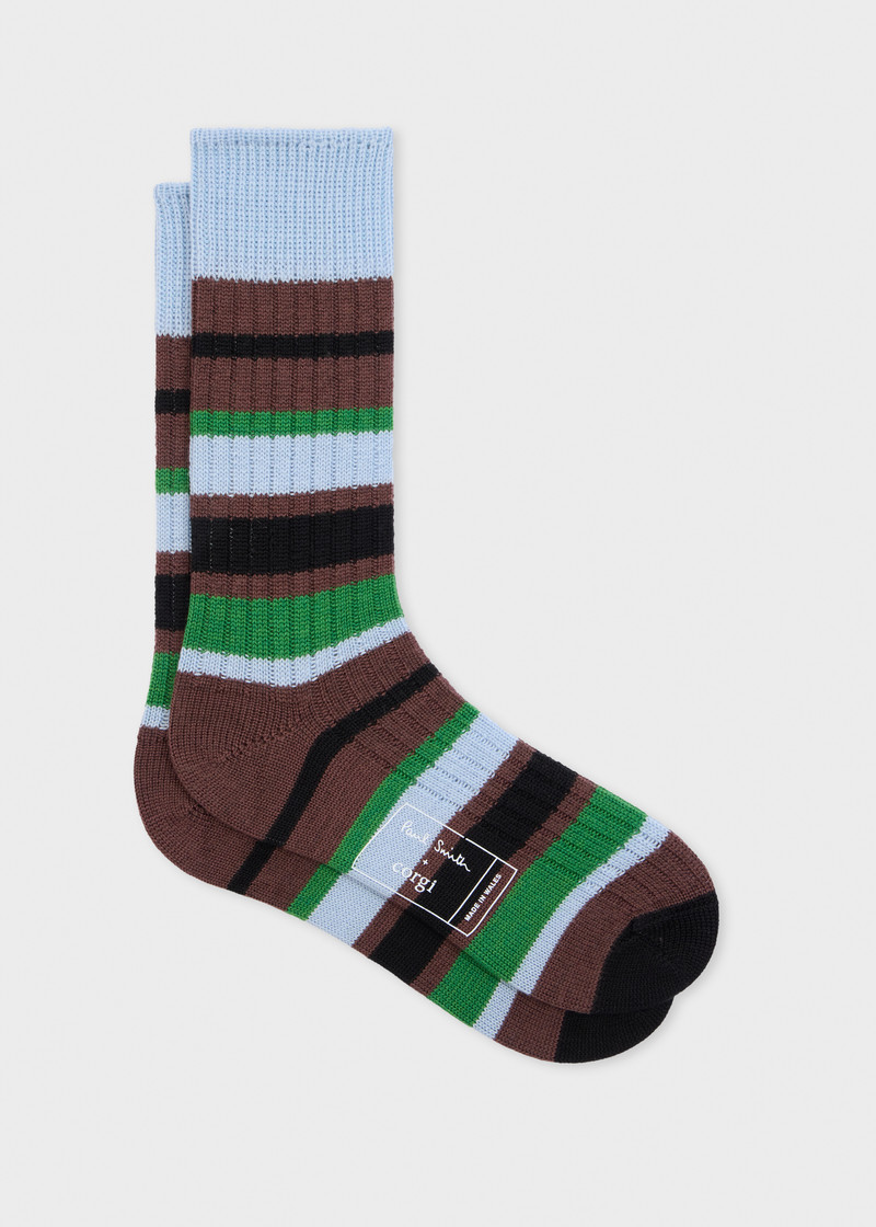 Light Blue Stripe Merino Wool Socks 1