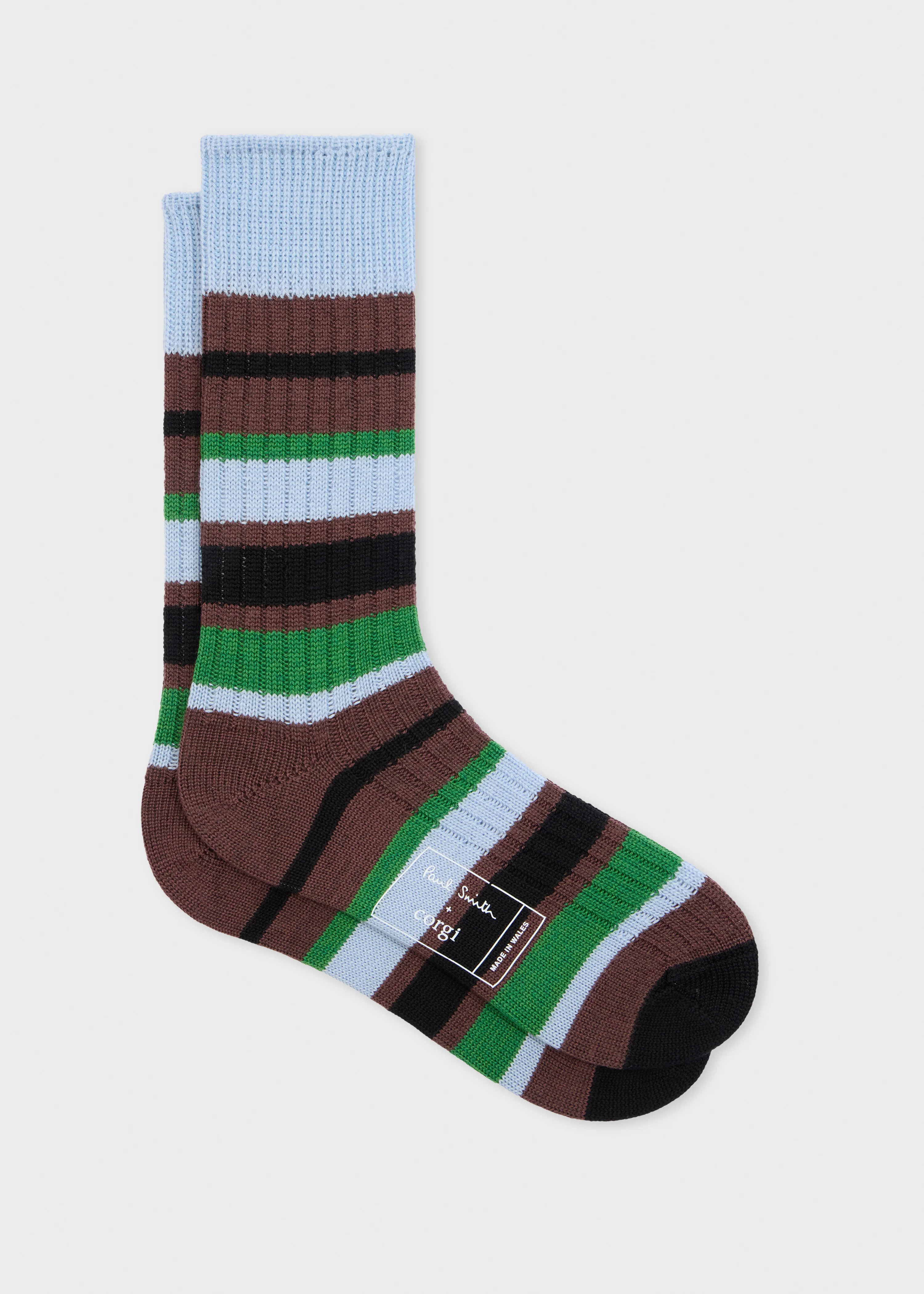 Light Blue Stripe Merino Wool Socks - 1