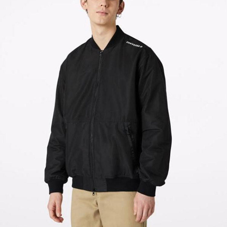Men's Converse Aviator Baseball Uniform Woven Windproof Zipper Jacket Autumn Black 10018368-A03 - 4