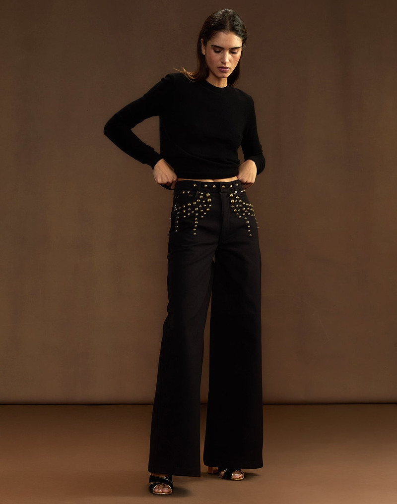CYNTHIA ROWLEY Serena Studded Wide Leg Jeans outlook