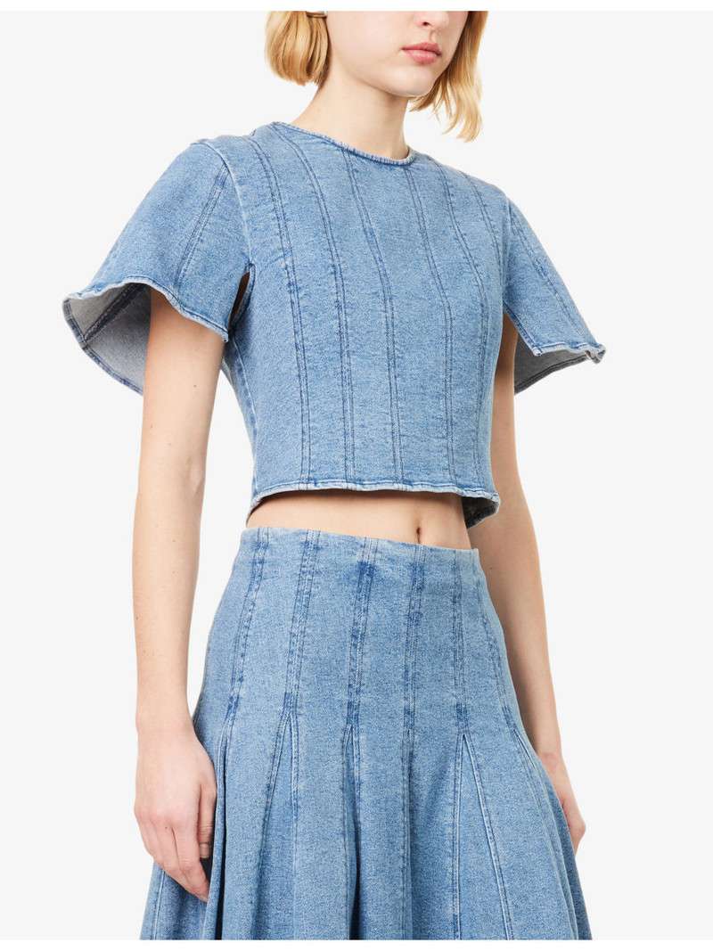 Kolby Cropped Stretch-Denim Top 3