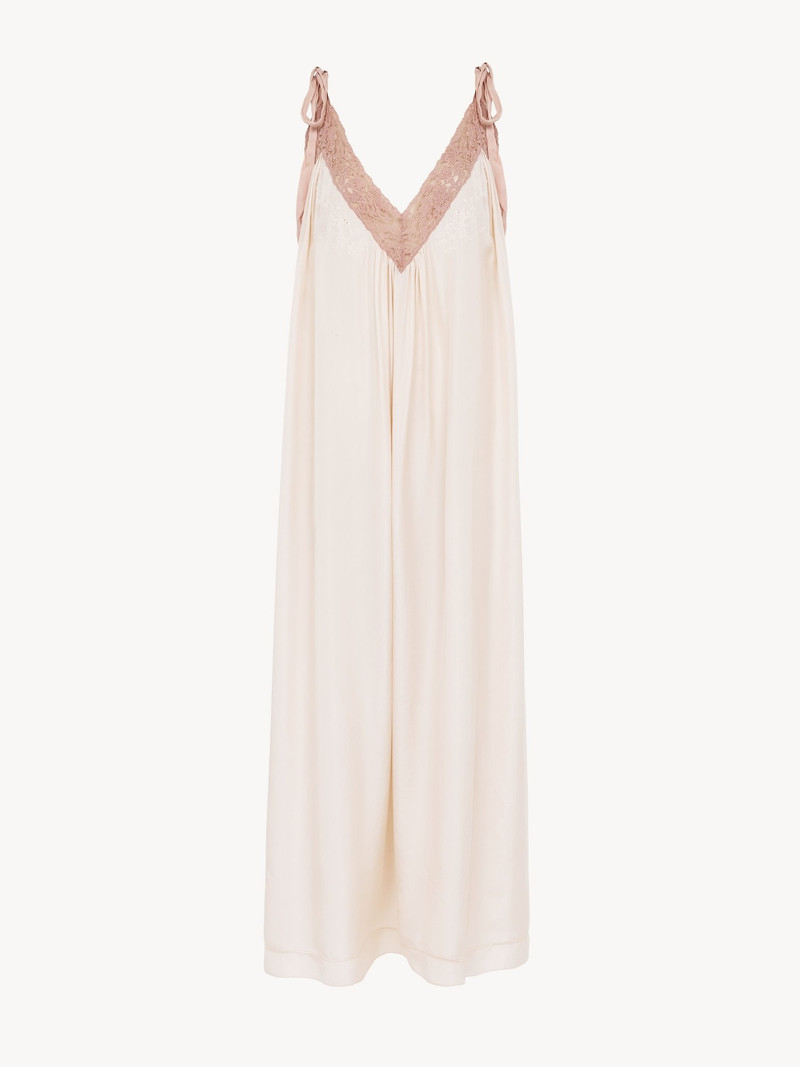 Chloé LONG SLIP DRESS IN SILK HABOTAI & LACE outlook