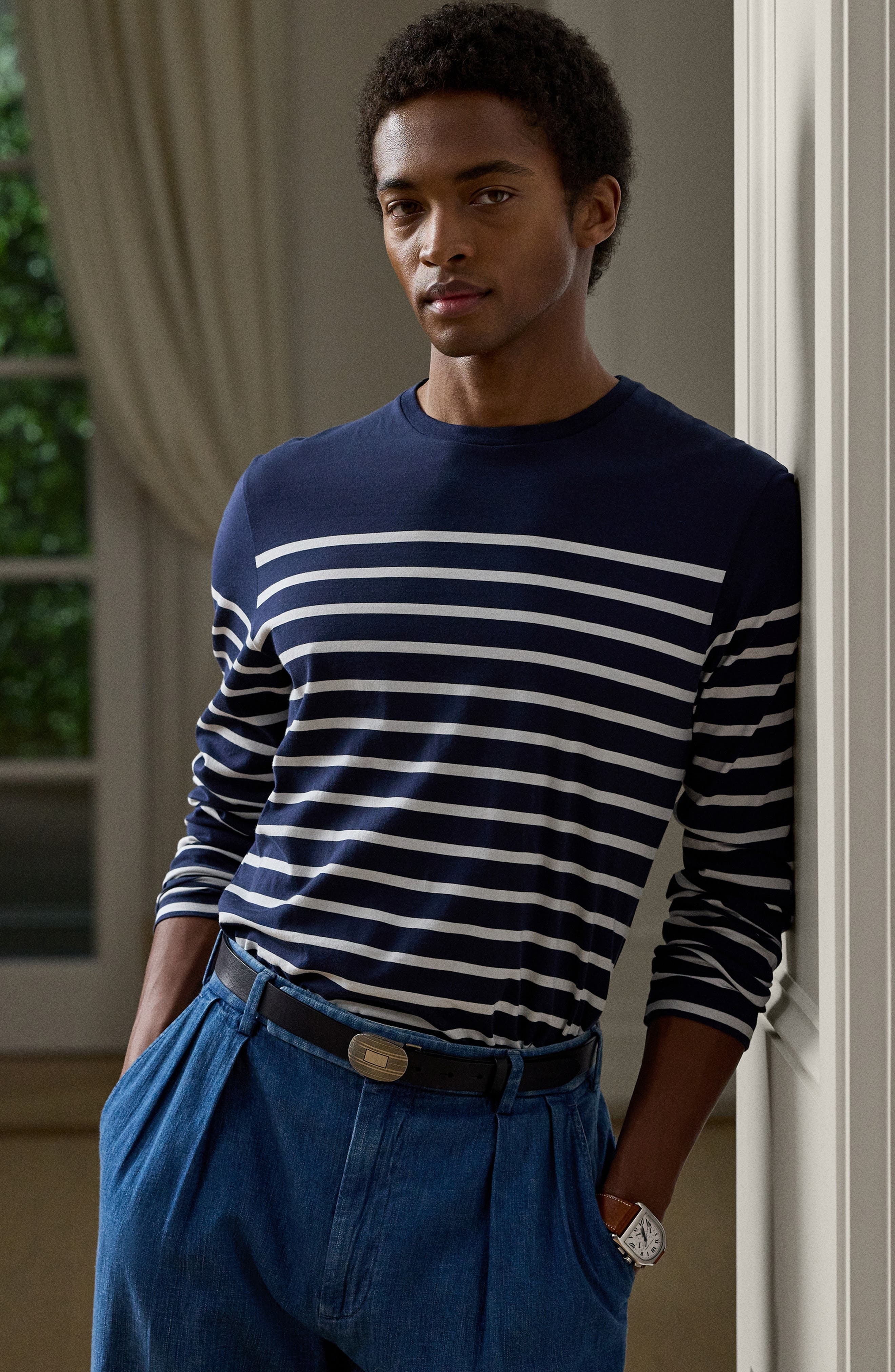 Ralph Lauren Purple Label Luxury Lisle Stripe Long Sleeve T-Shirt in Classic Chairman Navy at Nordst - 6