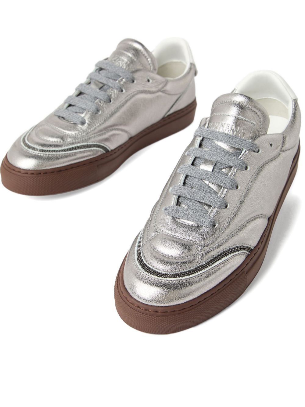 lamé-effect leather sneakers - 4