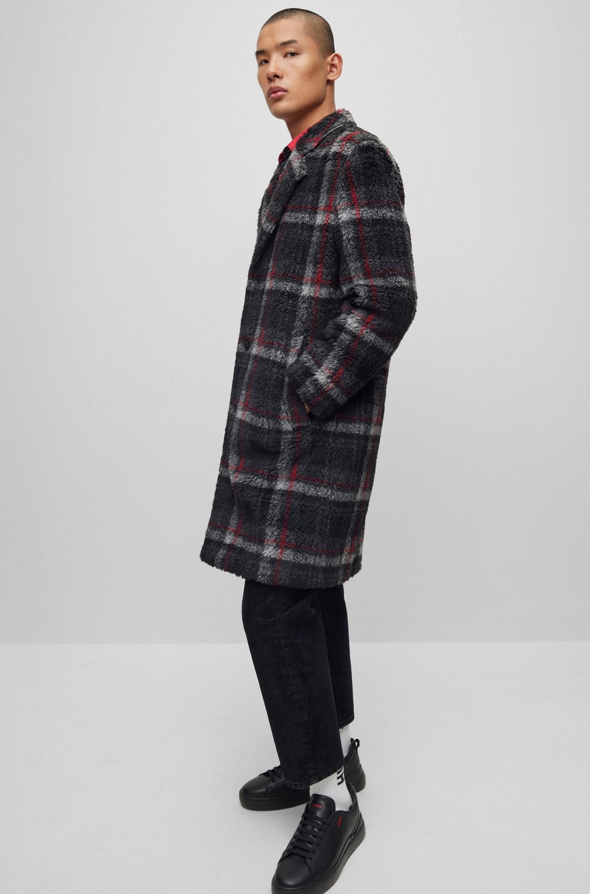 REGULAR-FIT COAT IN CHECKED TEDDY FABRIC - 6