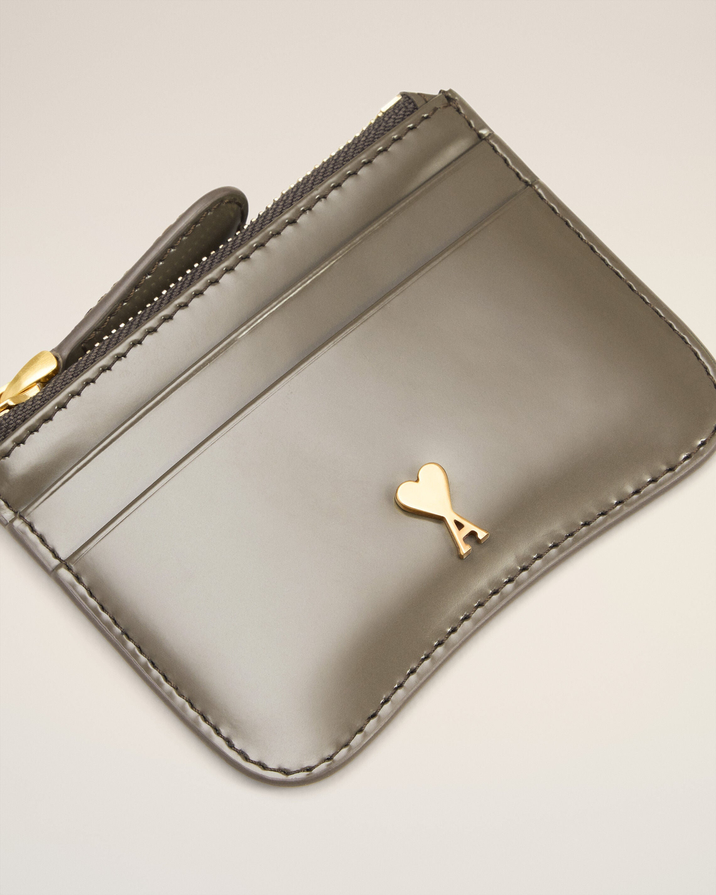 GREY GLAZED LEATHER PARIS PARIS ZIPPED CARD HOLDER - 3