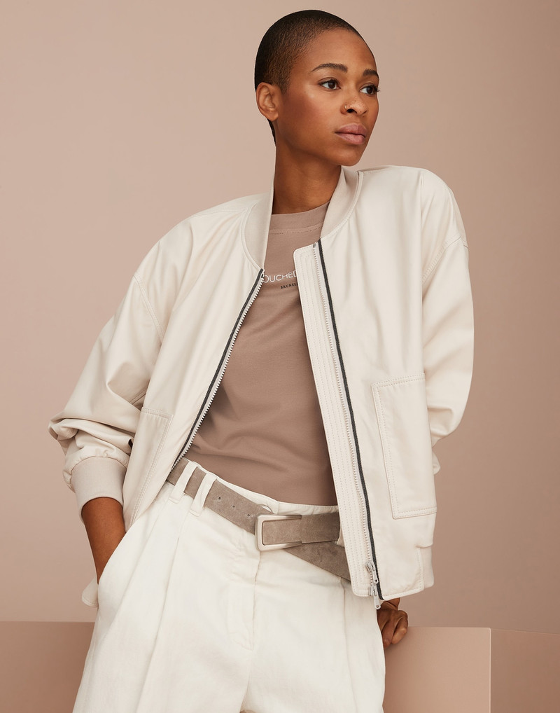 Nappa leather bomber jacket with shiny trims 4