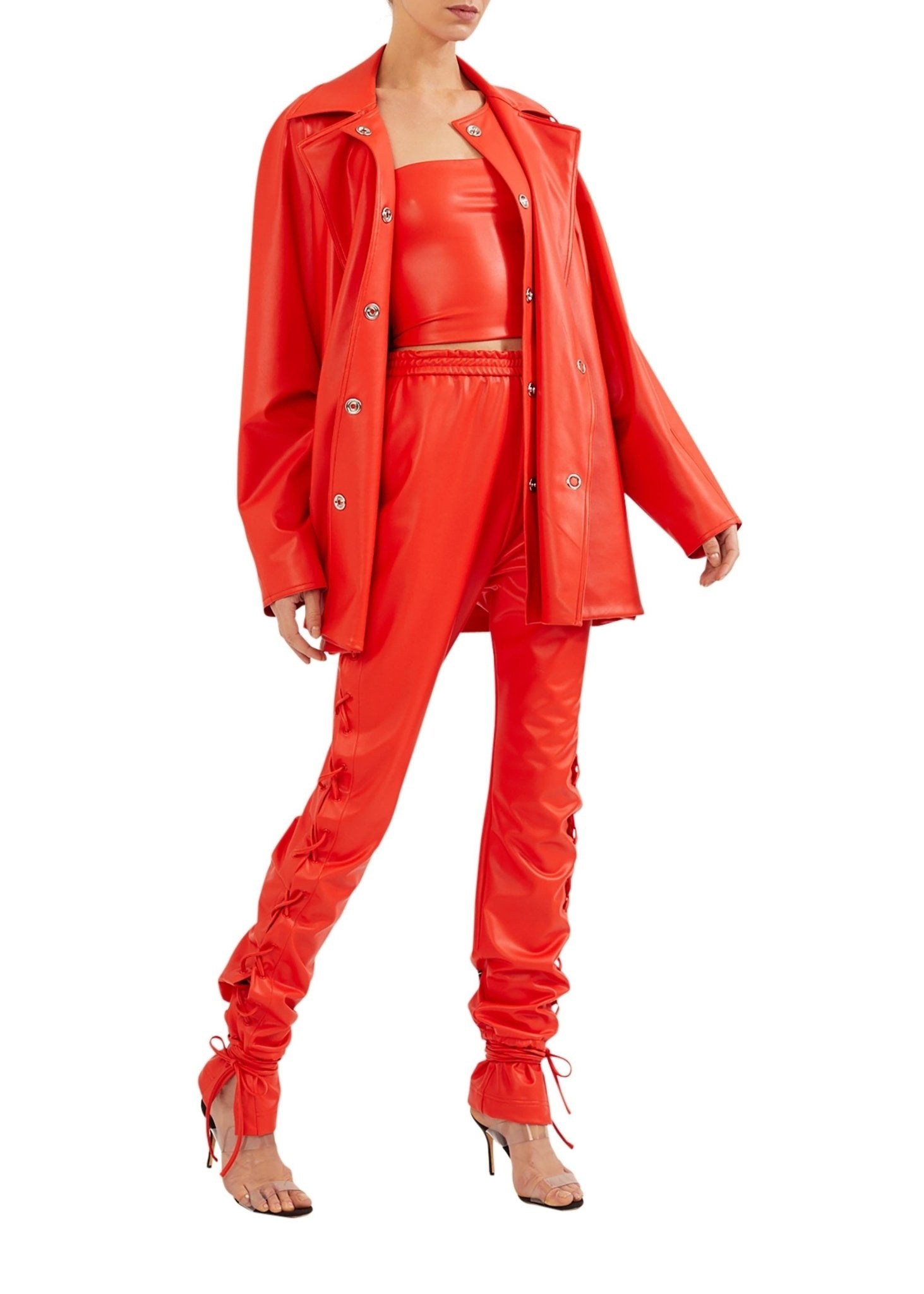 Faux Leather Layered Snap Coat - 4